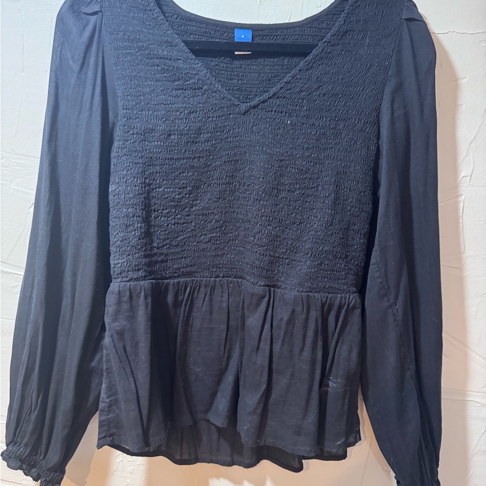 Old Navy Blue Smocked Peplum Blouse